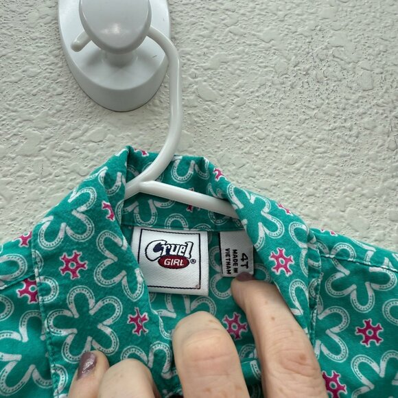 Cruel Girl Floral Pearl Snap Long Sleeve Collared Button Shirt Toddler Girl 4T - Picture 2 of 6